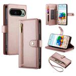 For Google Pixel 9 / 9 Pro Nine Card-slot Zipper Wallet Bag Leather Phone Case(Pink)