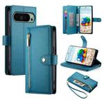 For Google Pixel 9 / 9 Pro Nine Card-slot Zipper Wallet Bag Leather Phone Case(Blue)