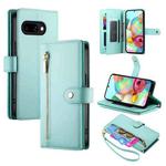 For Google Pixel 9a Nine Card-slot Zipper Wallet Bag Leather Phone Case(Mint Green)