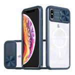 For iPhone XS Max Clear Acrylic + PC + TPU MagSafe Lens Sliding Cover Full Coverage Phone Case(Navy Blue)