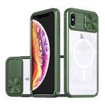 For iPhone XS Max Clear Acrylic + PC + TPU MagSafe Lens Sliding Cover Full Coverage Phone Case(Olive Green)