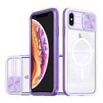 For iPhone XS Max Clear Acrylic + PC + TPU MagSafe Lens Sliding Cover Full Coverage Phone Case(Purple)