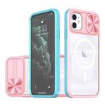 For iPhone 11 Clear Acrylic + PC + TPU MagSafe Lens Sliding Cover Full Coverage Phone Case(Pink+Cyan)