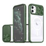 For iPhone 11 Clear Acrylic + PC + TPU MagSafe Lens Sliding Cover Full Coverage Phone Case(Olive Green)