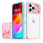 For  iPhone 11 Pro Max Clear Acrylic + PC + TPU MagSafe Lens Sliding Cover Full Coverage Phone Case(Pink+Cyan)
