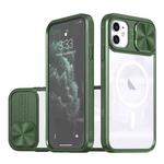 For iPhone 12 Clear Acrylic + PC + TPU MagSafe Lens Sliding Cover Full Coverage Phone Case(Olive Green)