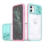 For iPhone 12 Clear Acrylic + PC + TPU MagSafe Lens Sliding Cover Full Coverage Phone Case(Blue+Pink)