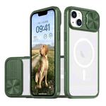 For iPhone 14 / 14 Plus Clear Acrylic + PC + TPU MagSafe Lens Sliding Cover Full Coverage Phone Case(Olive Green)