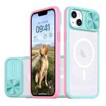 For iPhone 14 / 14 Plus Clear Acrylic + PC + TPU MagSafe Lens Sliding Cover Full Coverage Phone Case(Blue+Pink)