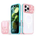 For iPhone 16 Pro Clear Acrylic + PC + TPU MagSafe Lens Sliding Cover Full Coverage Phone Case(Pink+Cyan)