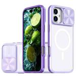 For iPhone 16 Plus Clear Acrylic + PC + TPU MagSafe Lens Sliding Cover Full Coverage Phone Case(Purple)