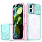 For iPhone 16 Clear Acrylic + PC + TPU MagSafe Lens Sliding Cover Full Coverage Phone Case(Blue+Pink)