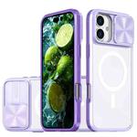 For iPhone 16 Clear Acrylic + PC + TPU MagSafe Lens Sliding Cover Full Coverage Phone Case(Purple)