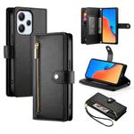 For Redmi 12 5G / 4G / Note 12R Nine Card-slot Zipper Wallet Bag Leather Phone Case(Black)