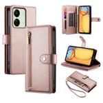 For Redmi 13C 5G / 4G / Xiaomi Poco C65 Nine Card-slot Zipper Wallet Bag Leather Phone Case(Pink)