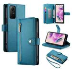 For Redmi Note 11S 4G Nine Card-slot Zipper Wallet Bag Leather Phone Case(Blue)