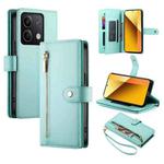 For Redmi Note 13 5G Nine Card-slot Zipper Wallet Bag Leather Phone Case(Mint Green)