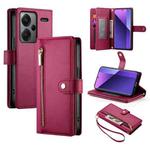 For Redmi Note 13 Pro+ Nine Card-slot Zipper Wallet Bag Leather Phone Case(Red)