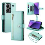 For Redmi Note 13 Pro+ Nine Card-slot Zipper Wallet Bag Leather Phone Case(Mint Green)