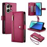 For Redmi Note 13 4G Nine Card-slot Zipper Wallet Bag Leather Phone Case(Red)