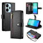 For Redmi 13 Nine Card-slot Zipper Wallet Bag Leather Phone Case(Black)