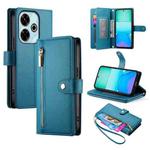 For Redmi 13 Nine Card-slot Zipper Wallet Bag Leather Phone Case(Blue)