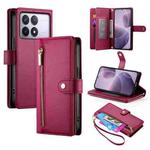 For Redmi K70 Nine Card-slot Zipper Wallet Bag Leather Phone Case(Red)