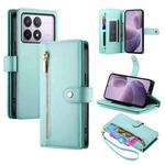 For Redmi K70 Nine Card-slot Zipper Wallet Bag Leather Phone Case(Mint Green)