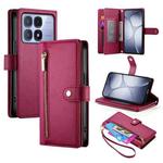 For Redmi K70 Ultra Nine Card-slot Zipper Wallet Bag Leather Phone Case(Red)