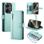 For Redmi Turbo 3 Nine Card-slot Zipper Wallet Bag Leather Phone Case(Mint Green)