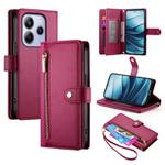 For Redmi Note 14 4G 163.25mm Global Nine Card-slot Zipper Wallet Bag Leather Phone Case(Red)