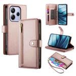 For Redmi Note 14 4G 163.25mm Global Nine Card-slot Zipper Wallet Bag Leather Phone Case(Pink)