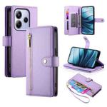 For Redmi Note 14 4G 163.25mm Global Nine Card-slot Zipper Wallet Bag Leather Phone Case(Purple)