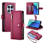 For Redmi Note 14 Pro 4G Nine Card-slot Zipper Wallet Bag Leather Phone Case(Red)