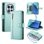 For Redmi Note 14 Pro 4G Nine Card-slot Zipper Wallet Bag Leather Phone Case(Mint Green)