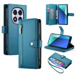 For Redmi Note 14 Pro 4G Nine Card-slot Zipper Wallet Bag Leather Phone Case(Blue)
