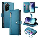 For Redmi A5 4G 171.7mm / Xiaomi Poco C71 Nine Card-slot Zipper Wallet Bag Leather Phone Case(Blue)