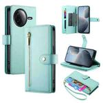 For Redmi K80 / K80 Pro Nine Card-slot Zipper Wallet Bag Leather Phone Case(Mint Green)