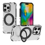 For iPhone 16 Pro Grating 360 Degree Rotating Holder Shockproof Phone Case(Transparent)