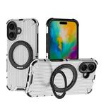 For iPhone 16 Grating 360 Degree Rotating Holder Shockproof Phone Case(Transparent)