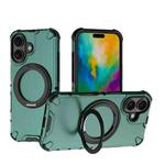 For iPhone 16 Grating 360 Degree Rotating Holder Shockproof Phone Case(Green)