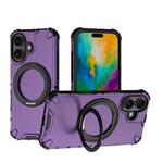 For iPhone 16 Grating 360 Degree Rotating Holder Shockproof Phone Case(Purple)