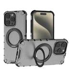 For iPhone 15 Pro Max Grating 360 Degree Rotating Holder Shockproof Phone Case(Black)