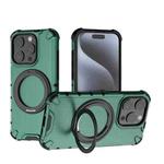 For iPhone 15 Pro Grating 360 Degree Rotating Holder Shockproof Phone Case(Green)