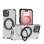 For iPhone 15 Plus Grating 360 Degree Rotating Holder Shockproof Phone Case(Transparent)