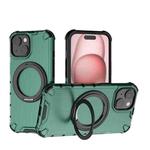 For iPhone 15 Grating 360 Degree Rotating Holder Shockproof Phone Case(Green)