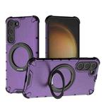 For Samsung Galaxy S23+ 5G Grating 360 Degree Rotating Holder Shockproof Phone Case(Purple)