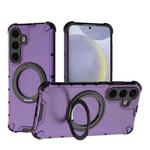 For Samsung Galaxy S24+ 5G Grating 360 Degree Rotating Holder Shockproof Phone Case(Purple)