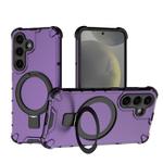 For Samsung Galaxy S25 5G Grating 360 Degree Rotating Holder Shockproof Phone Case(Purple)