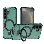 For Samsung Galaxy S25+ 5G Grating 360 Degree Rotating Holder Shockproof Phone Case(Green)